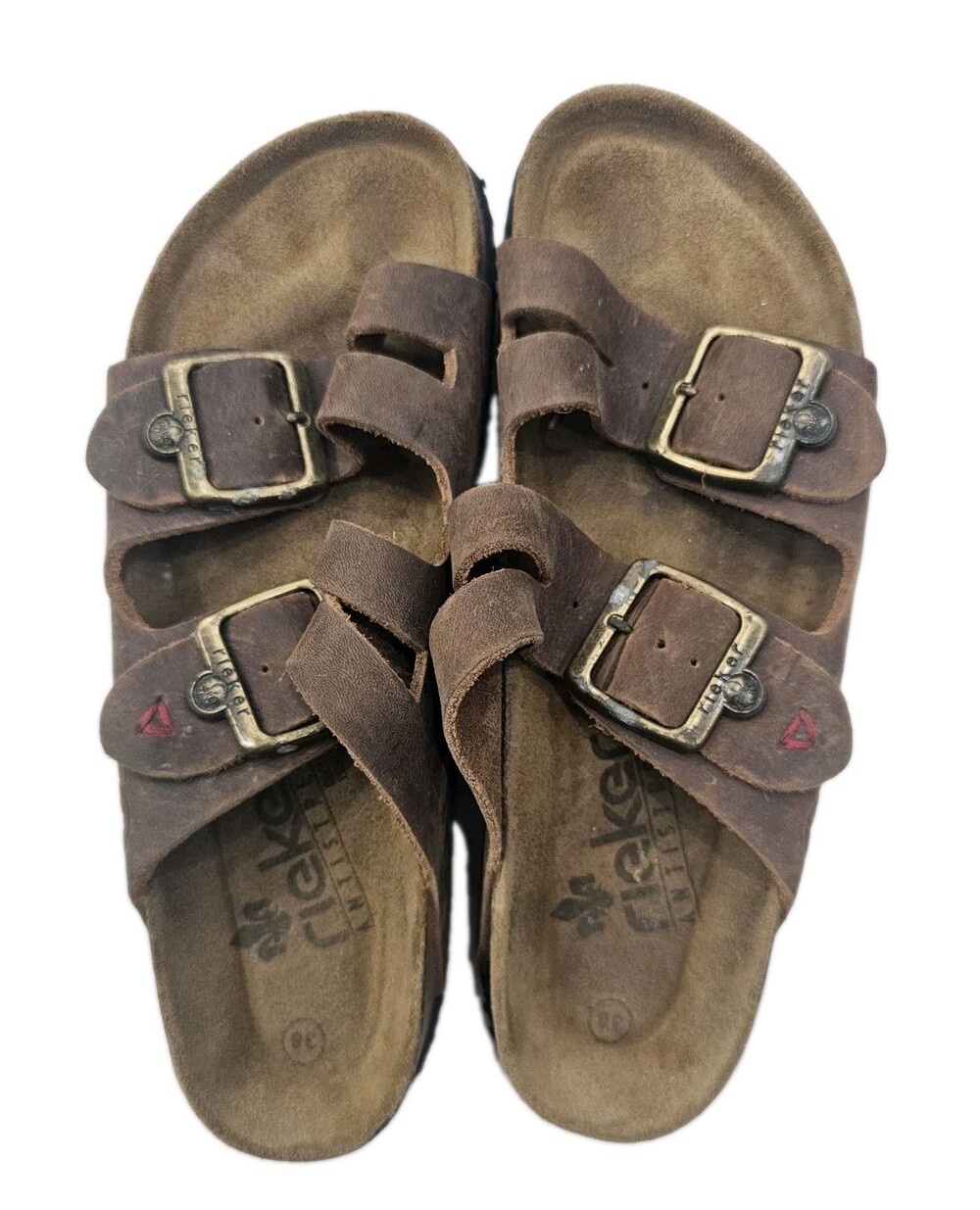 Rieker Antistress Brown Leather Double Buckle Slide Sandals Women's EU 38